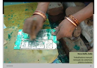 10/10/2016 36
Nova Delhi, Índia
Trabalhadora manual:
remoção da cobertura
plástica isolante.
 