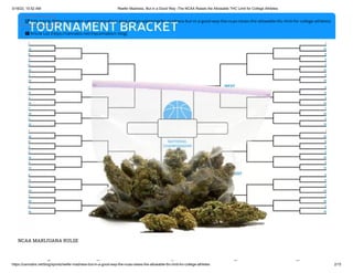 3/18/22, 10:52 AM Reefer Madness, But in a Good Way -The NCAA Raises the Allowable THC Limit for College Athletes
https://cannabis.net/blog/sports/reefer-madness-but-in-a-good-way-the-ncaa-raises-the-allowable-thc-limit-for-college-athletes 2/15
NCAA MARIJUANA RULSE
f d i d h
 Edit Article (https://cannabis.net/mycannabis/c-blog-entry/update/reefer-madness-but-in-a-good-way-the-ncaa-raises-the-allowable-thc-limit-for-college-athletes)
 Article List (https://cannabis.net/mycannabis/c-blog)
 