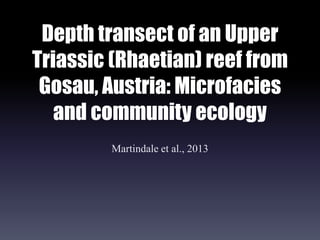 Depth transect of an Upper
Triassic (Rhaetian) reef from
Gosau, Austria: Microfacies
and community ecology
Martindale et al., 2013
 