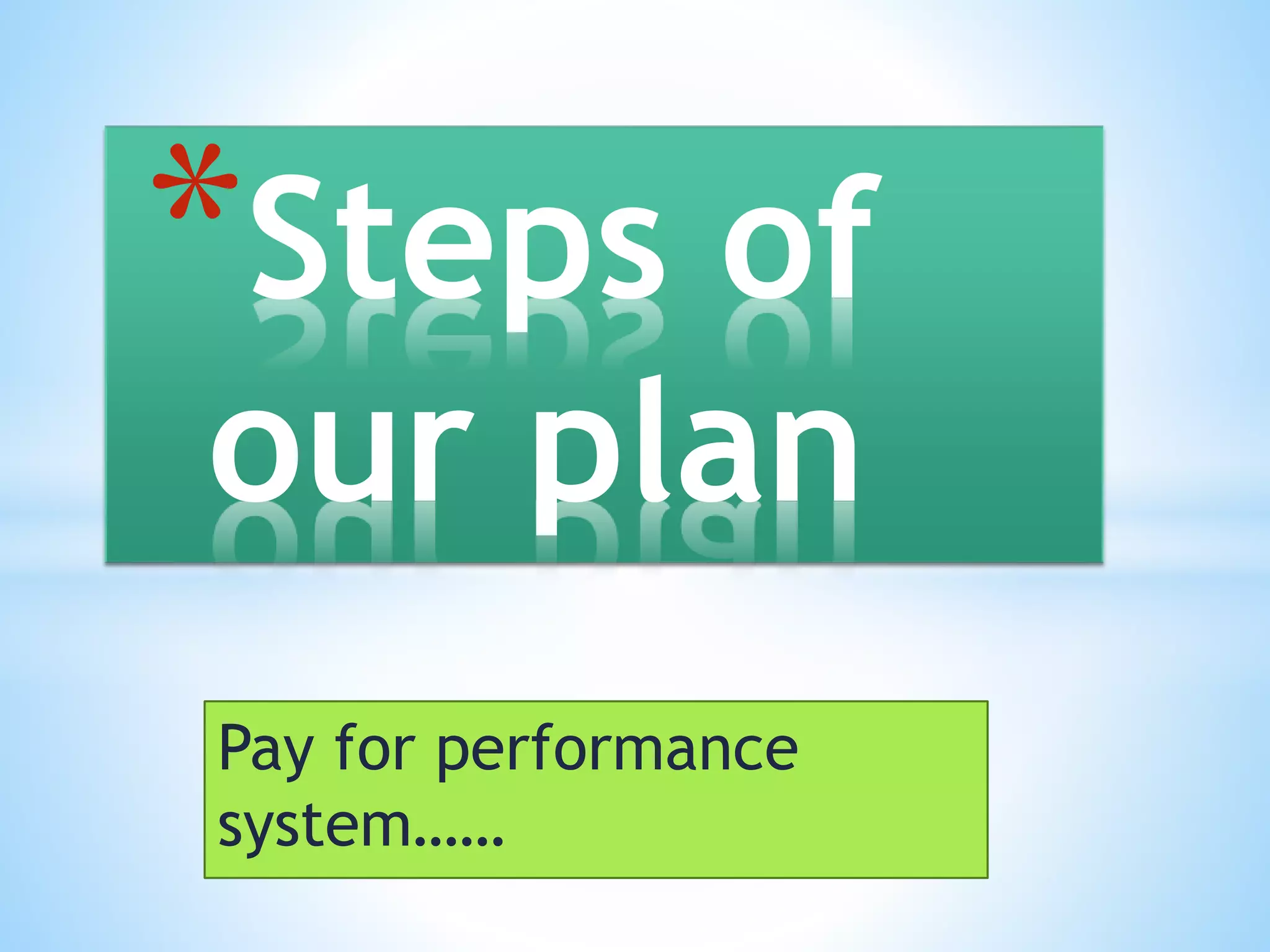 Pay for performance
system……
*Steps of
our plan
 