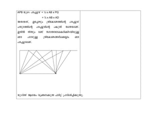 APB bpsS ]c¸fhv = ½ x AB x PQ 
= ½ x AB x AD 
AXmbXv, Ct¸mgpw {XntImW¯nsâ ]c¸fhv 
NXpc¯nsâ ]c¸fhnsâ ]IpXn Xs¶bmWv. 
CXnÂ n¶pw c−v kam´ctcJIÄ¡nSbnepÅ 
Htc ]mZapÅ {XntImW§Äs¡Ãmw Htc 
]c¸fhmWv. 
XpSÀ¶v Bibw hyàam¡p¶ NmÀ«v {]ZÀin¸n¡p¶p. 
 