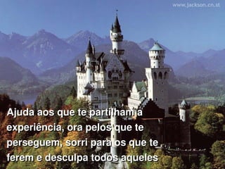 Ajuda aos que te partilham a 
experiência, ora pelos que te 
perseguem, sorri para os que te 
ferem e desculpa todos aqueles 
 