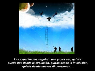 Las experiencias seguirán una y otra vez, quizás  puede que desde la evolución, quizás desde la involución, quizás desde nuevas dimensiones,… 