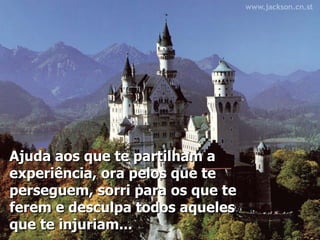 Ajuda aos que te partilham a experiência, ora pelos que te perseguem, sorri para os que te ferem e desculpa todos aqueles que te injuriam...   