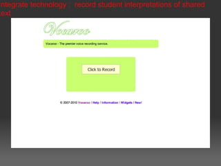 Integrate technology : record student interpretations of shared
text
 