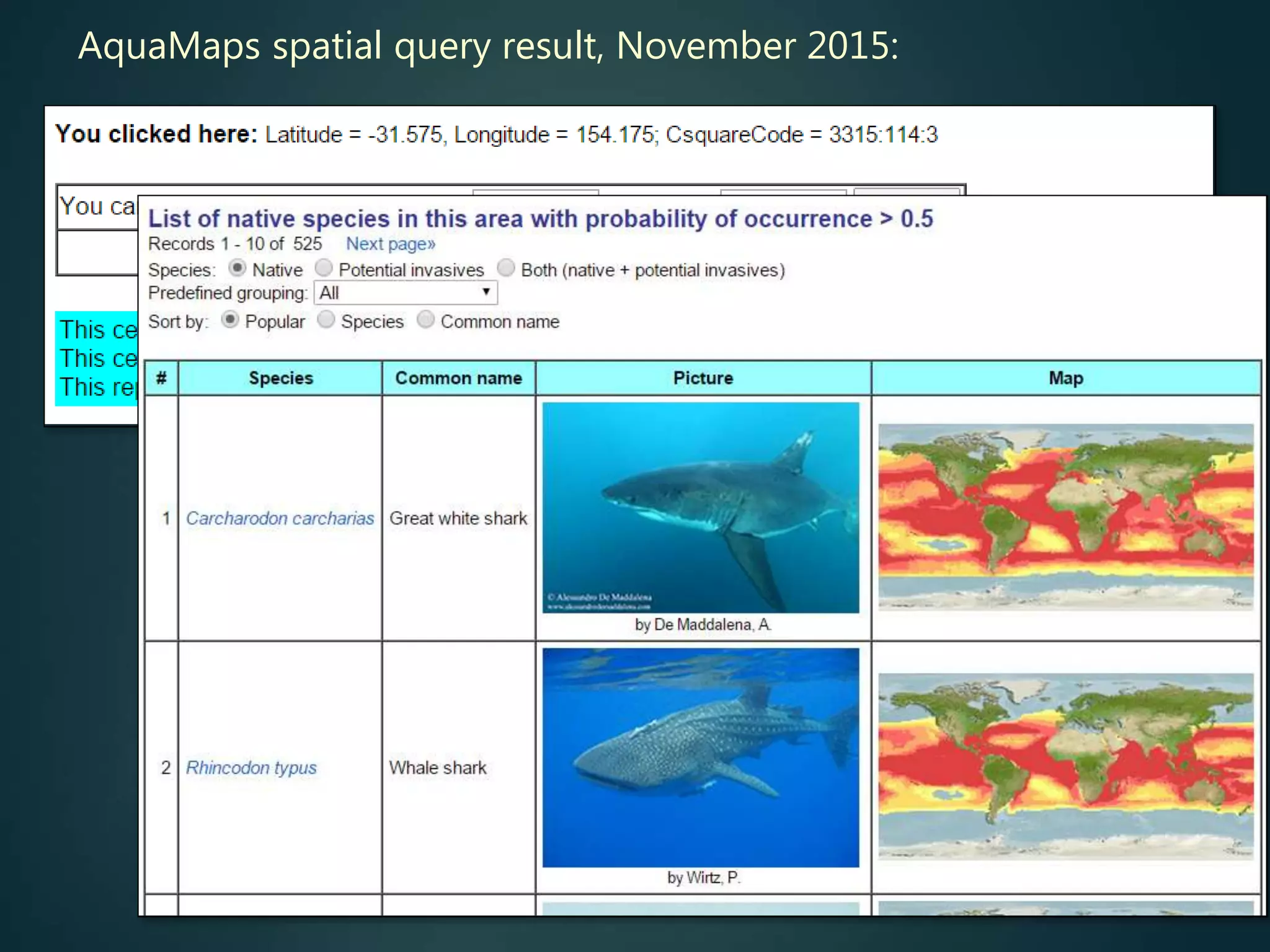 AquaMaps spatial query result, November 2015:
 