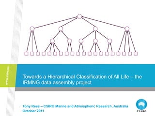 Towards a Hierarchical Classification of All Life – the IRMNG data assembly project Tony Rees – CSIRO Marine and Atmospheric Research, Australia October 2011 