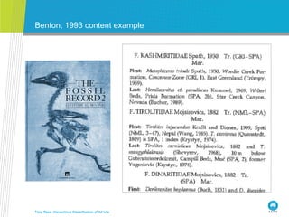 Benton, 1993 content example Tony Rees: Hierarchical Classification of All Life 