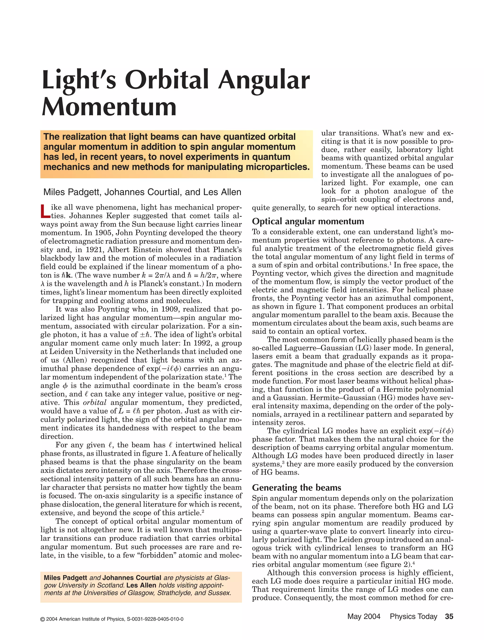 Light's Orbital Angular momentum Momentum | PDF