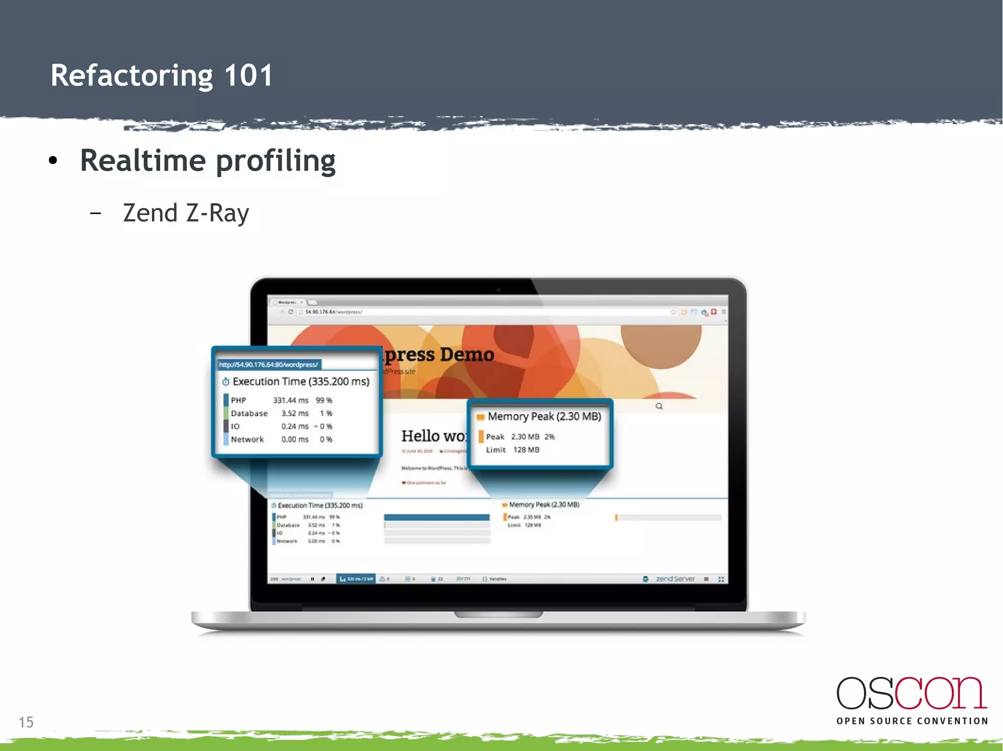 16
Refactoring 101
● Rewrite vs Refactor
– Rewrite = perceived easy road
– Refactor = best teacher
– Business arguments
● Budget
●
Time
●
Retain business logic
 