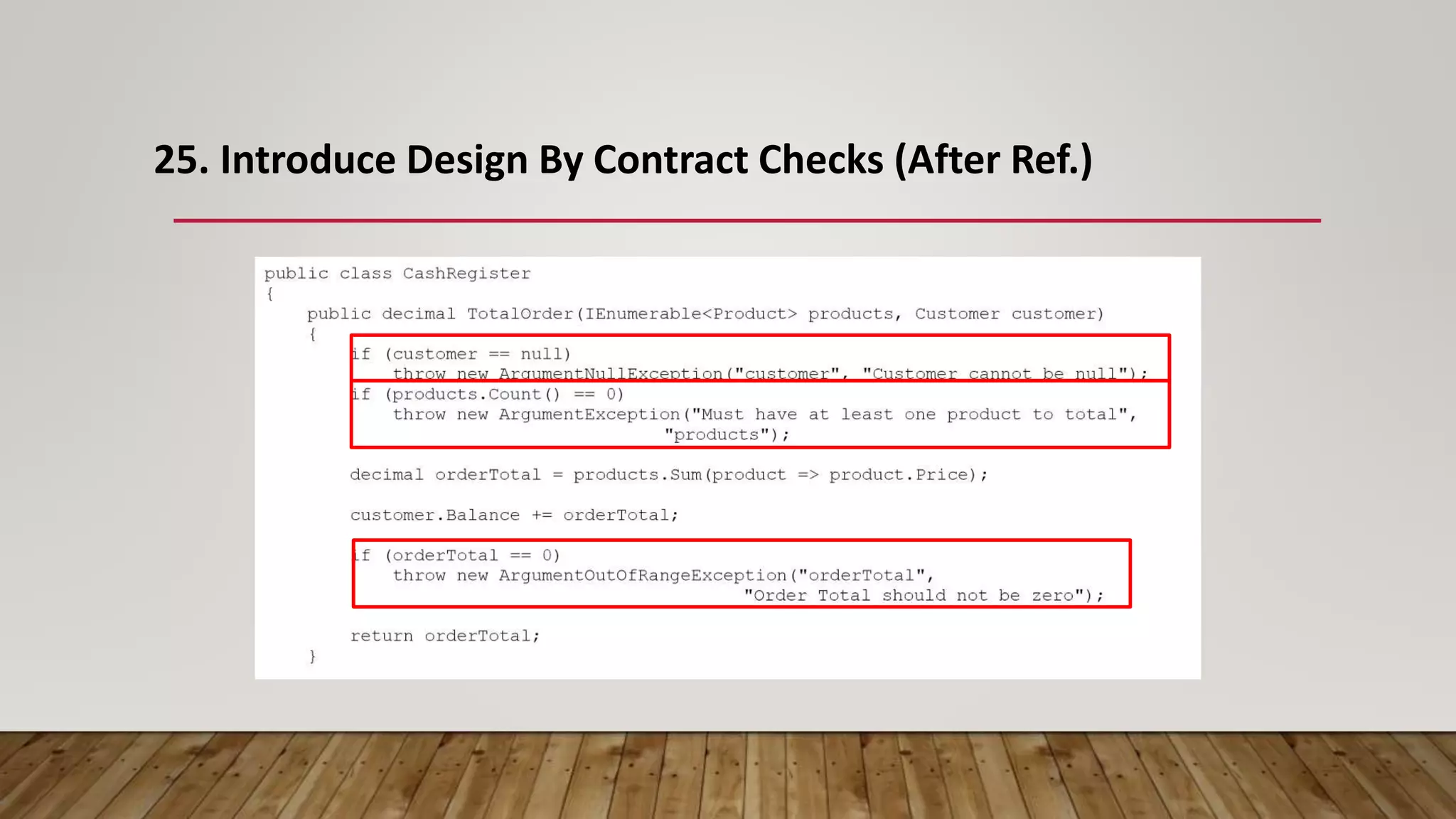 25. Introduce Design By Contract Checks (After Ref.)
 