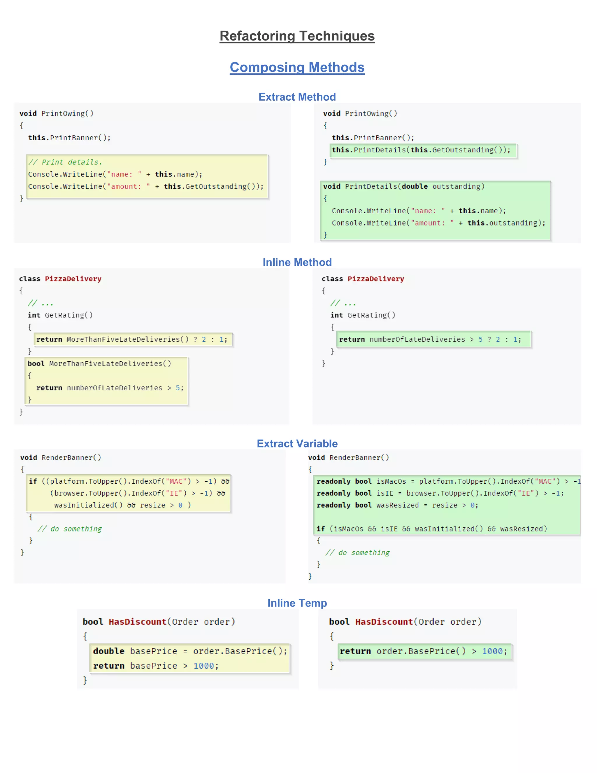 Code Refactoring Cheatsheet | PDF