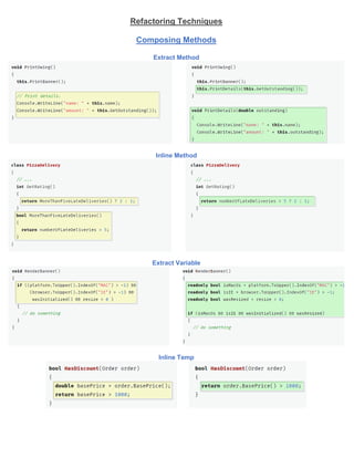 Code Refactoring Cheatsheet | PDF