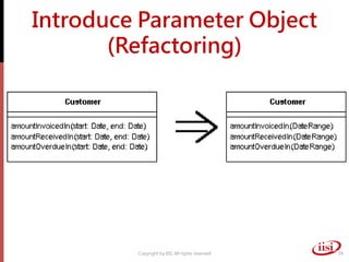 Introduce Parameter Object
       (Refactoring)




         Copyright by IISI. All rights reserved   39
 