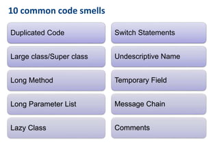 Refactoring and code smells | PPTX
