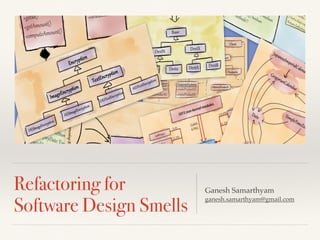 Refactoring for
Software Design Smells
Ganesh Samarthyam
ganesh.samarthyam@gmail.com
 
