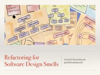 Refactoring for
Software Design Smells
Ganesh Samarthyam
ganesh@codeops.tech
 