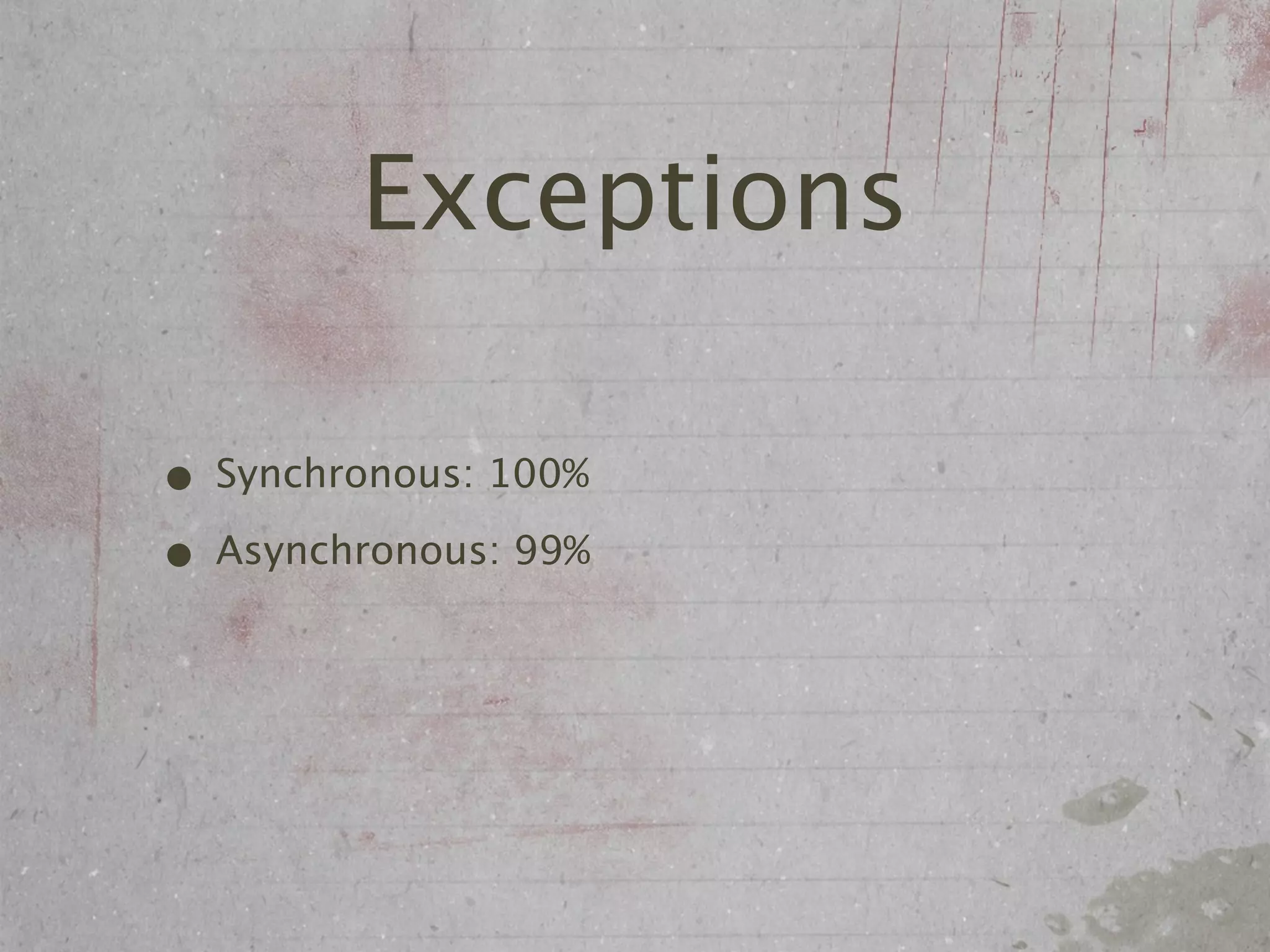 Exceptions

• Synchronous: 100%
• Asynchronous: 99%
 
