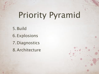 Priority Pyramid
5. Build
6. Explosions
7. Diagnostics
8. Architecture
 