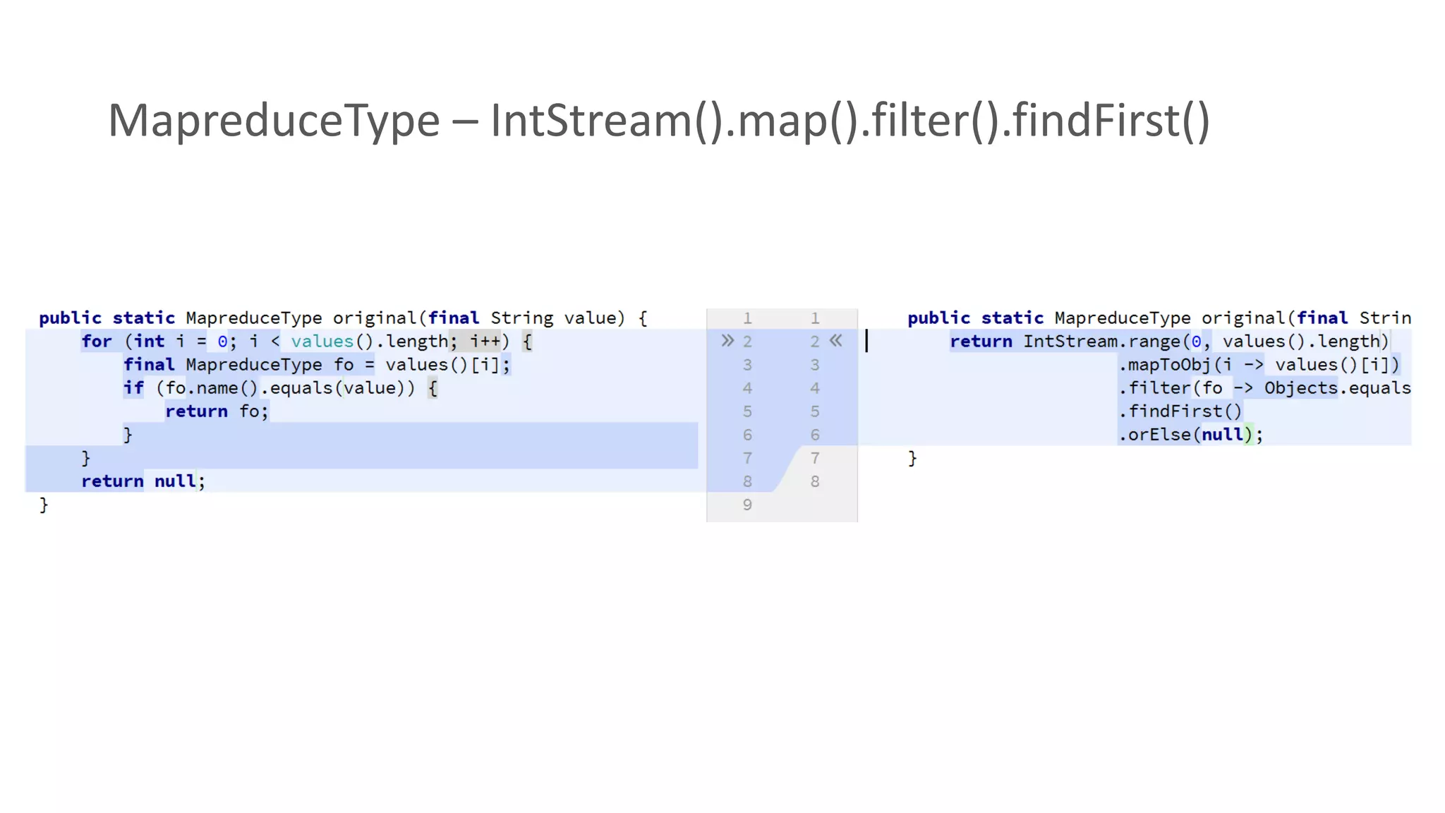 MapreduceType – IntStream().map().filter().findFirst()
 