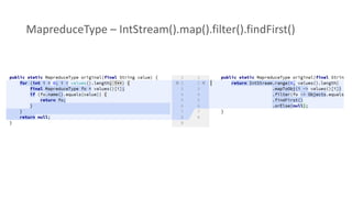 MapreduceType – IntStream().map().filter().findFirst()
 