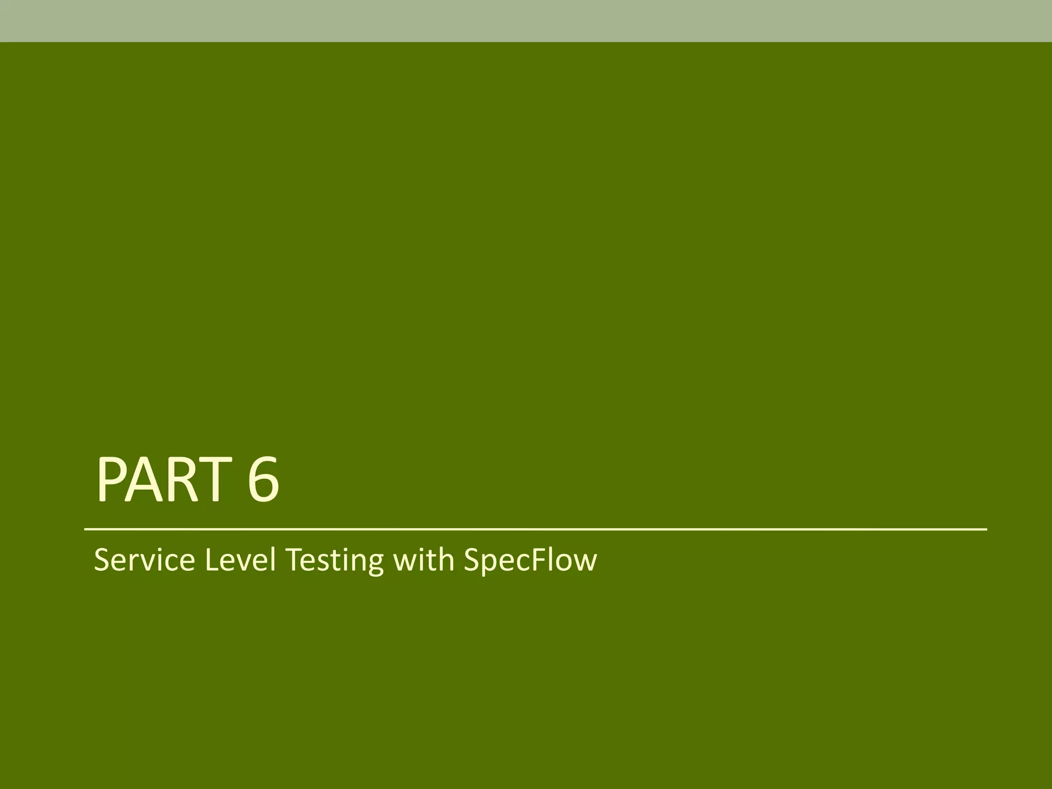PART 6
Service Level Testing with SpecFlow
 