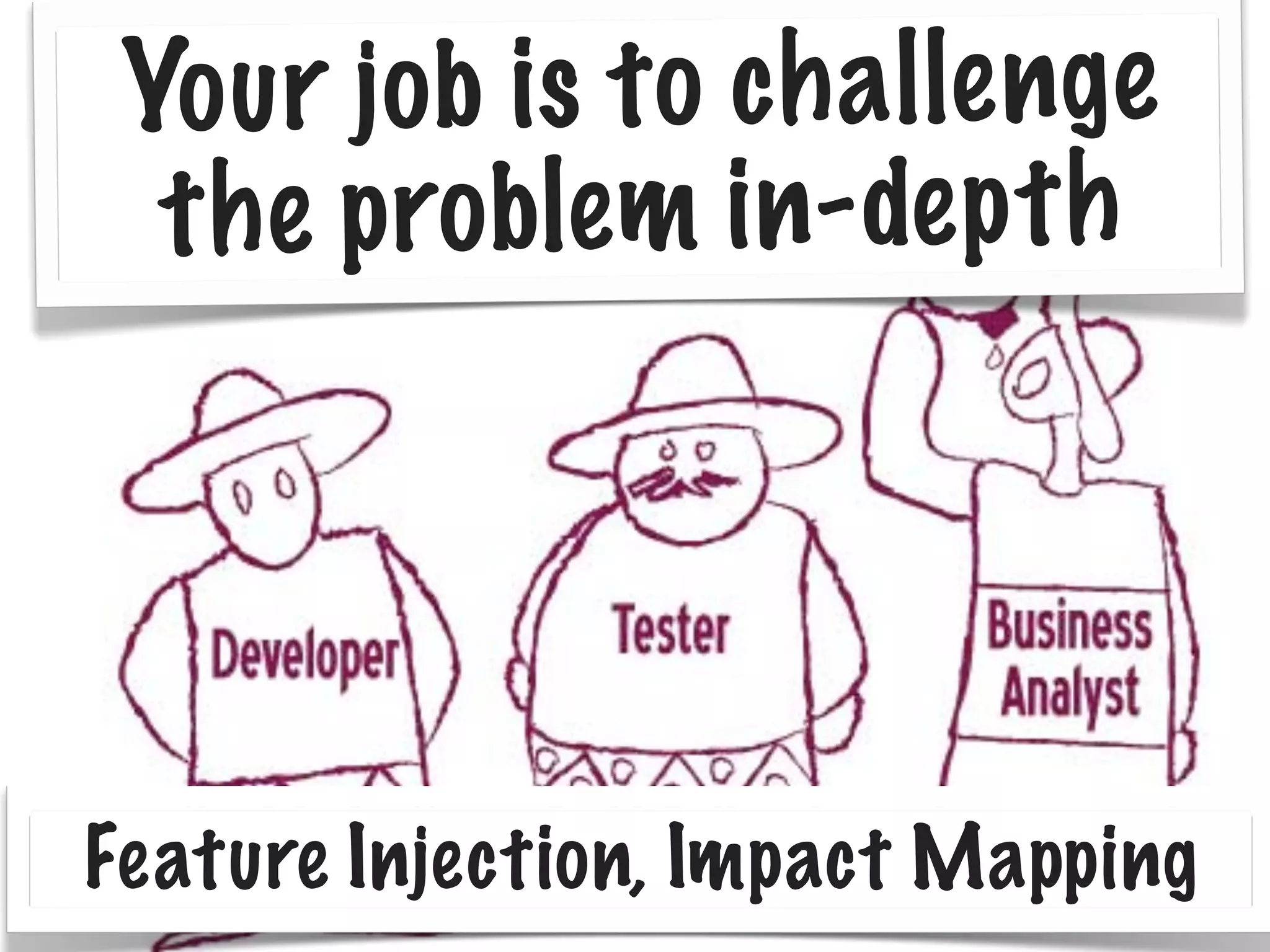 Yo ur jo b is to ch al le nge
th e proble m in-dep th

Feature Injection, Impact Mapping

 