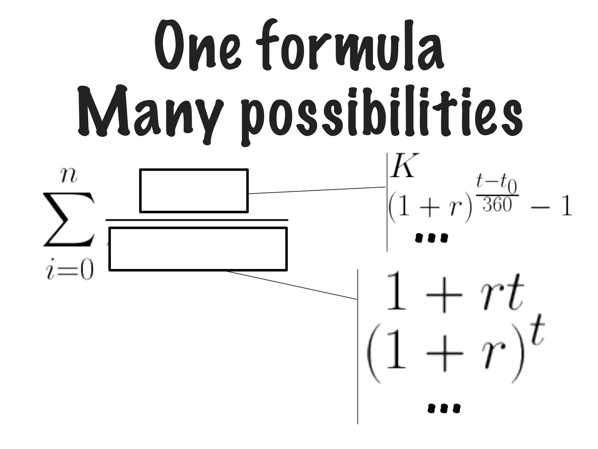 One formula
Many possibilities
...
...

 