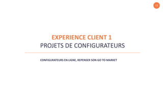 13
CONFIGURATEURS EN LIGNE, REPENSER SON GO TO MARKET
EXPERIENCE CLIENT 1
PROJETS DE CONFIGURATEURS
 