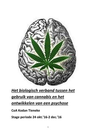 1
Het biologisch verband tussen het
gebruik van cannabis en het
ontwikkelen van een psychose
CoA Kodan Tieneke
Stage periode 24 okt.’16-2 dec.’16
 