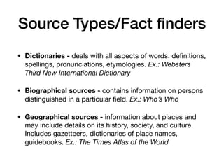 Basics of Information Sources in Reference Services