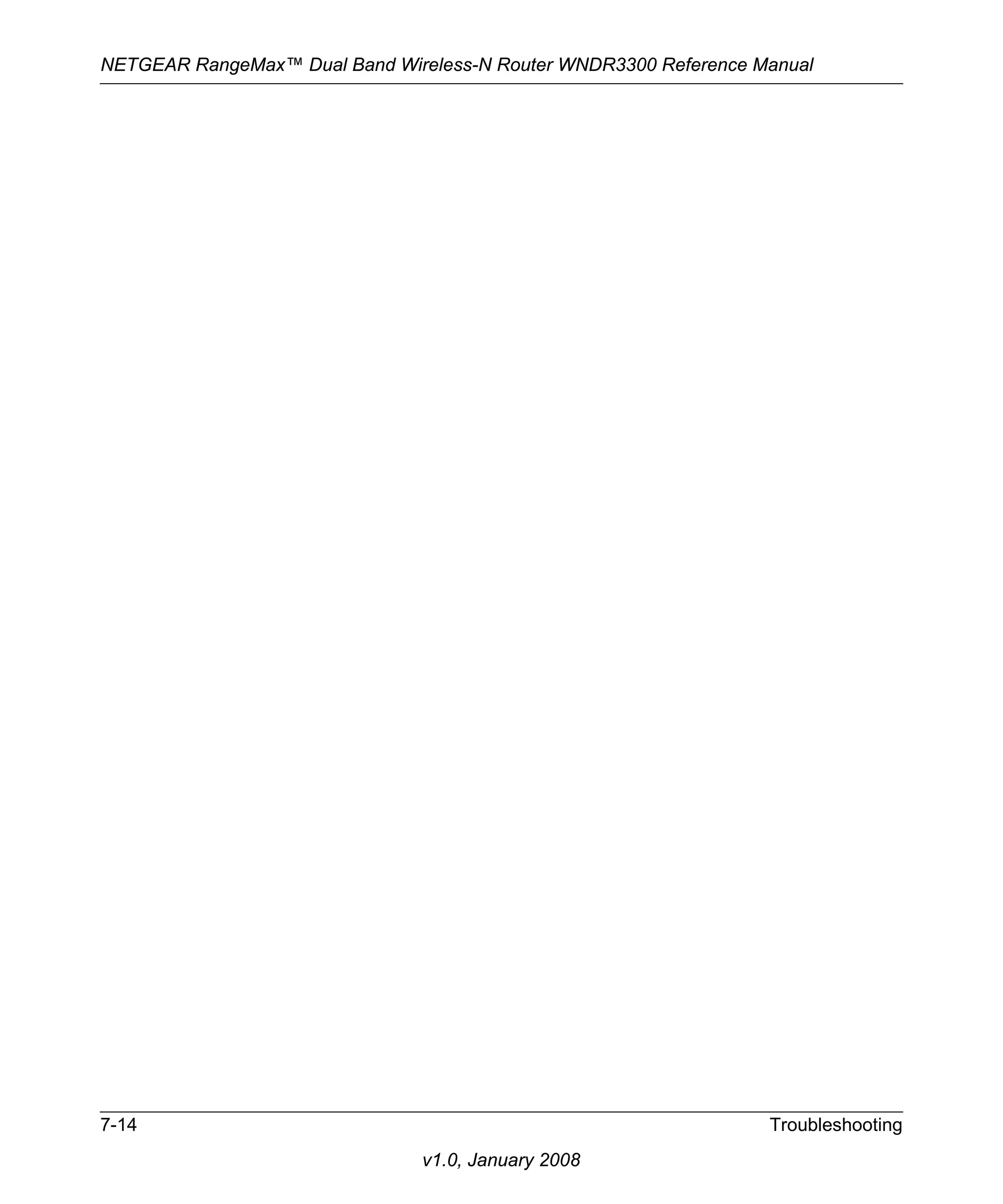 NETGEAR RangeMax™ Dual Band Wireless-N Router WNDR3300 Reference Manual 
7-14 Troubleshooting 
v1.0, January 2008 
 