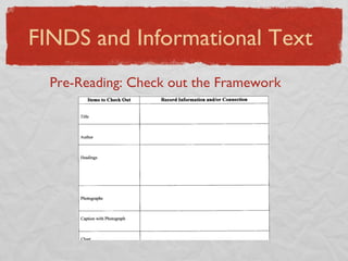 FINDS and Informational Text Pre-Reading: Check out the Framework 