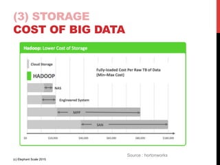 (3) STORAGE
COST OF BIG DATA
Source : hortonworks
(c) Elephant Scale 2015
 
