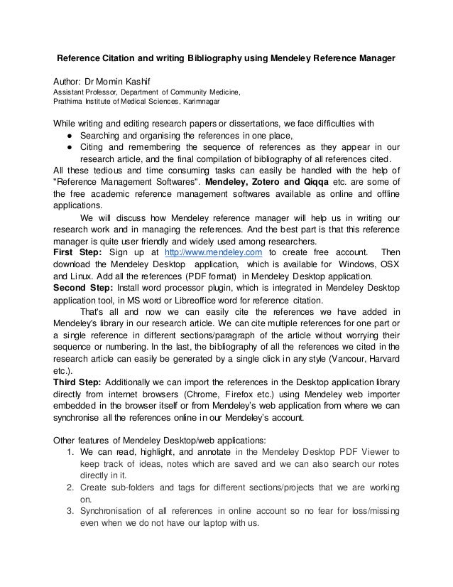 Reference citation using mendeley