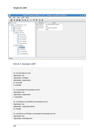 Chapter 20. LDAP

20.4.2.1. Example LDIF

dn: dc=example,dc=com
objectclass: top
objectclass: dcObject
objectclass: organization
dc: example
o: example
dn: o=example2,dc=example,dc=com
objectclass: top
objectclass: organization
o: example2
dn: ou=People,o=example2,dc=example,dc=com
objectclass: top
objectclass: organizationalUnit
ou: People
dn: uid=admin,ou=People,o=example2,dc=example,dc=com
objectclass: top
objectclass: inetOrgPerson

256

 