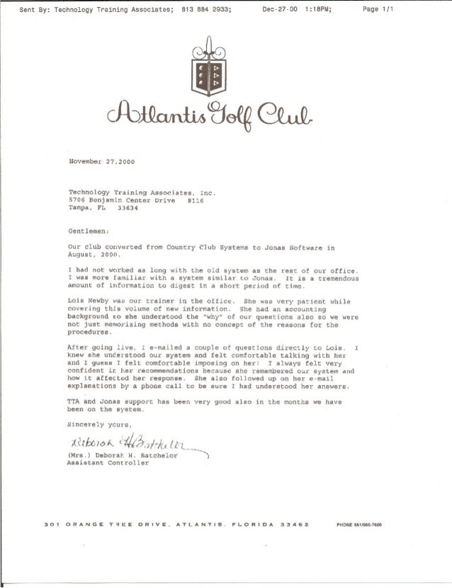 Reference Letter Atlantis Golf ClubDeborah