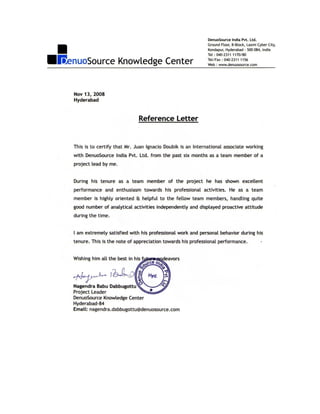 Reference Letter - Project Lead - DenuoSource Ltd.