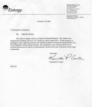 Reference letter, entergy