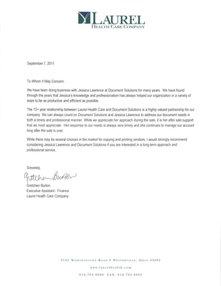 Reference Letter Laurel Health Care Company