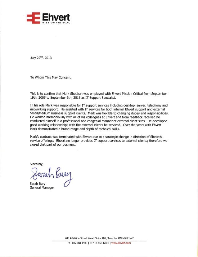 Reference letter mark sheehan