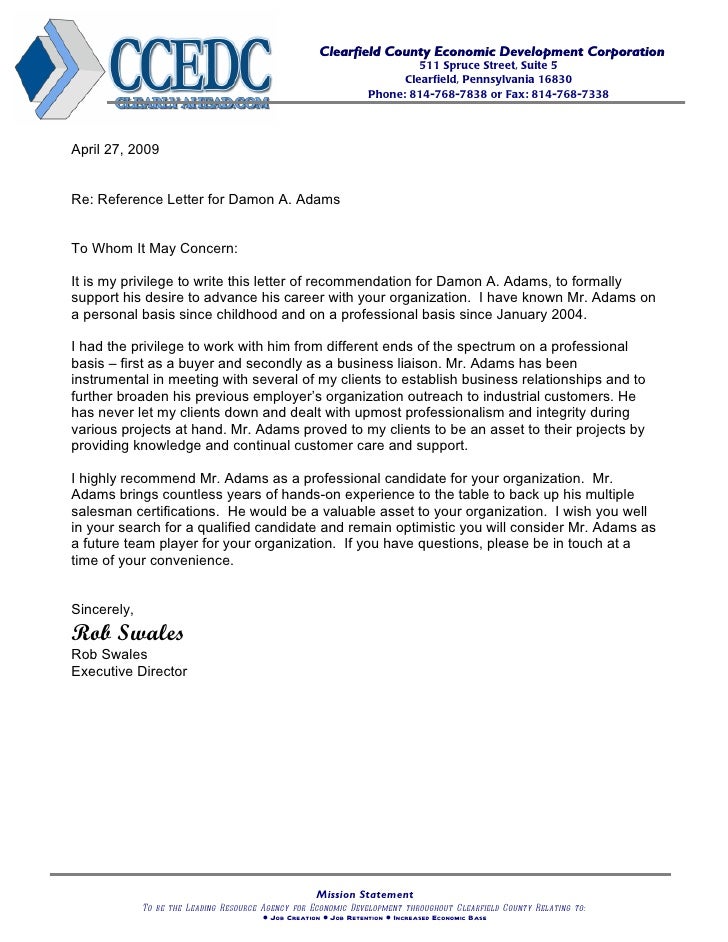 reference letter mr robert swales ccedc exeutive director letter of recommendation from previous employer