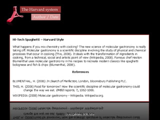 The Harvard system
     Author / Date




                     D.ALQahtani; BDS, MSc
 