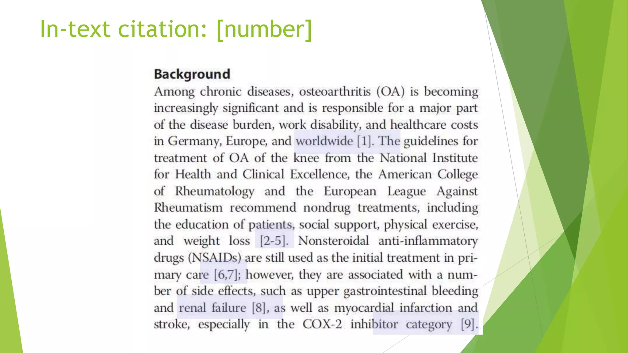 In-text citation: [number]
 