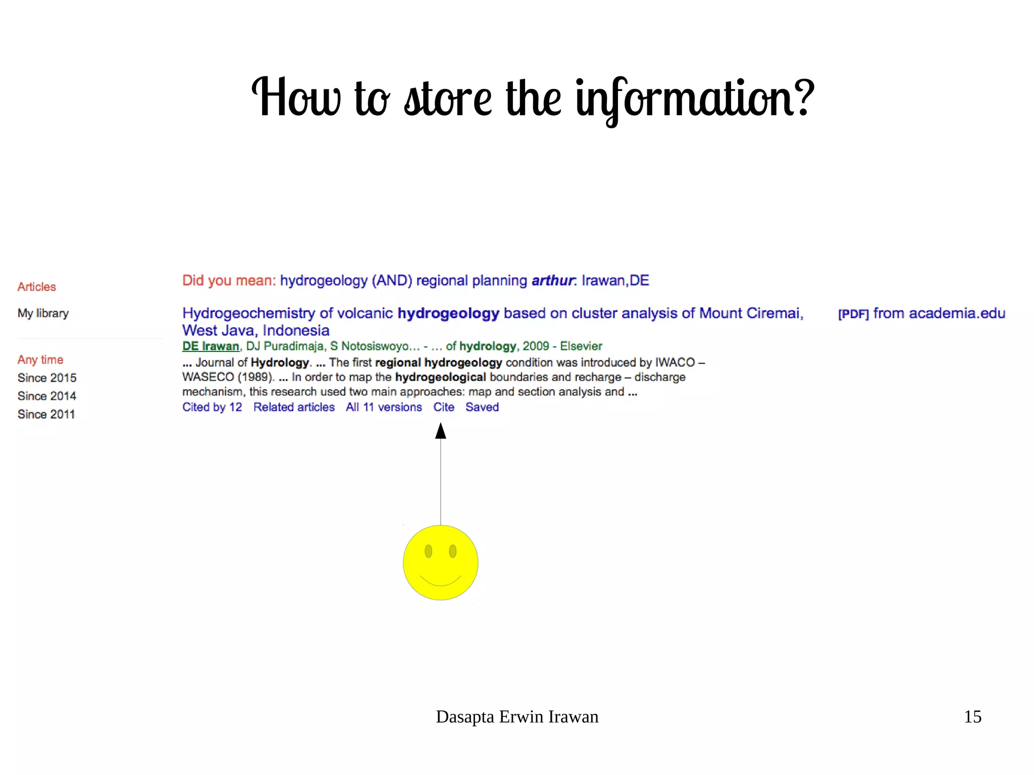 Dasapta Erwin Irawan 15
How to store the information?
 