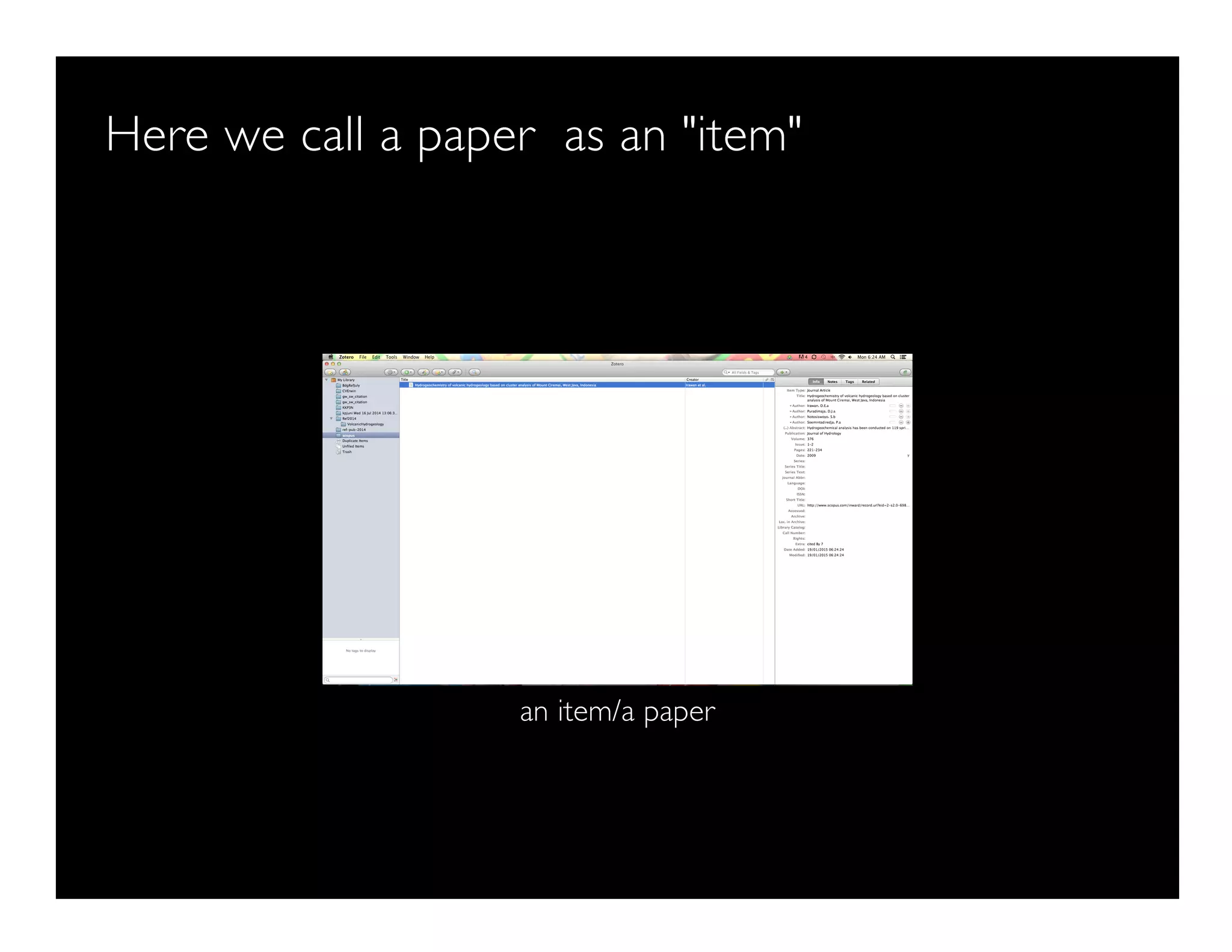 Here we call a paper as an "item"
an item/a paper
 