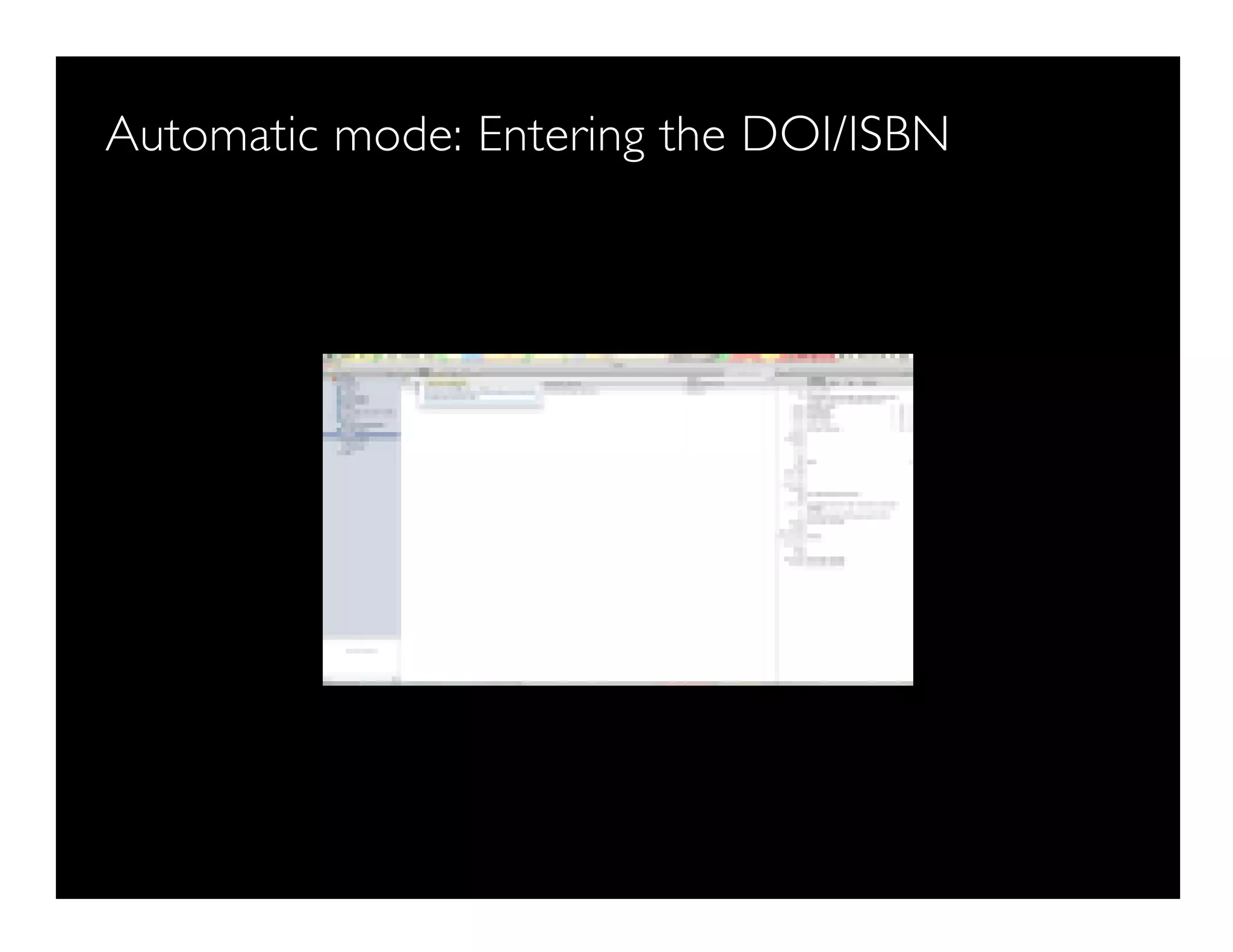 Automatic mode: Entering the DOI/ISBN
 