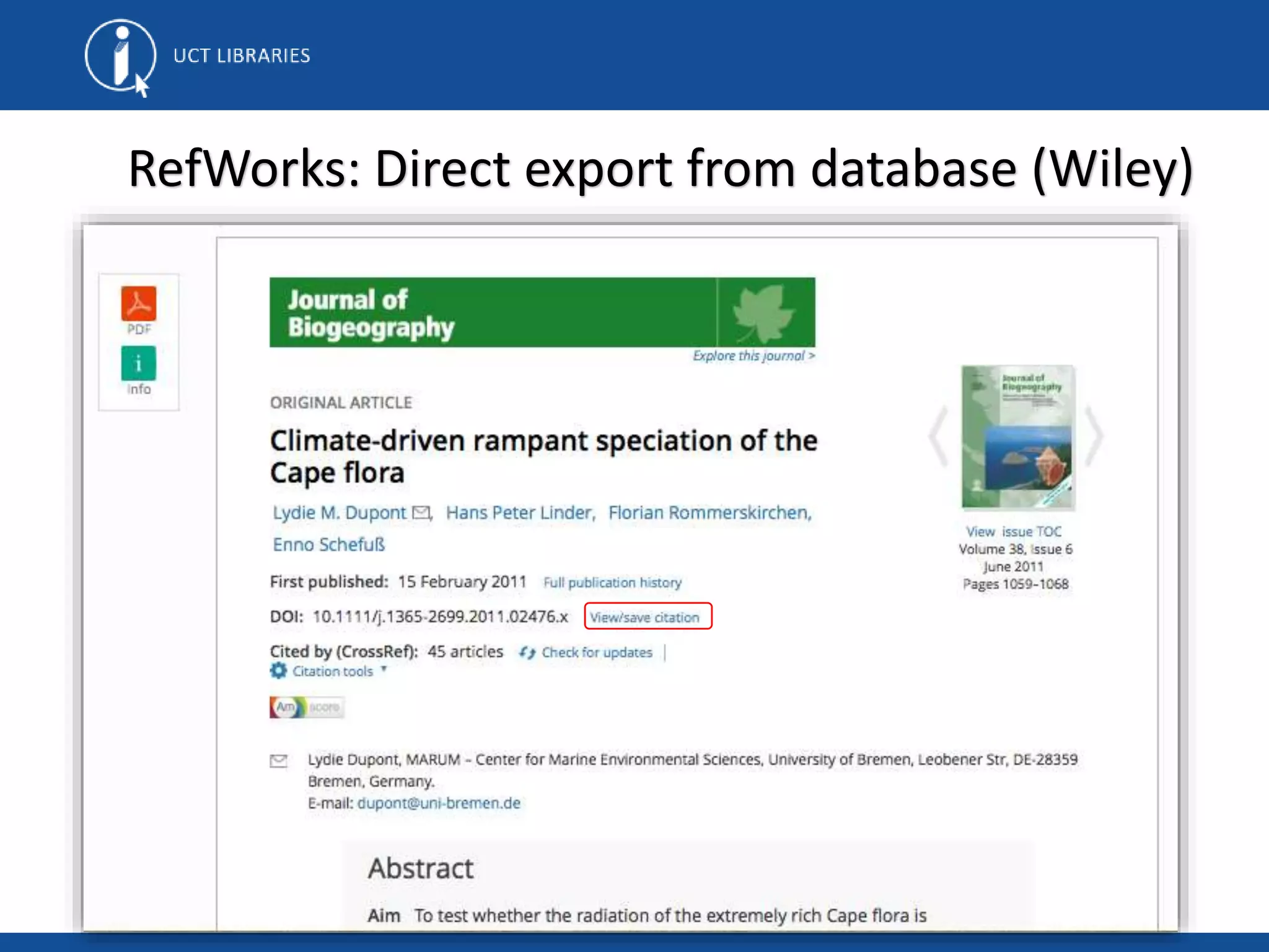 RefWorks: Direct export from database (Wiley)
 