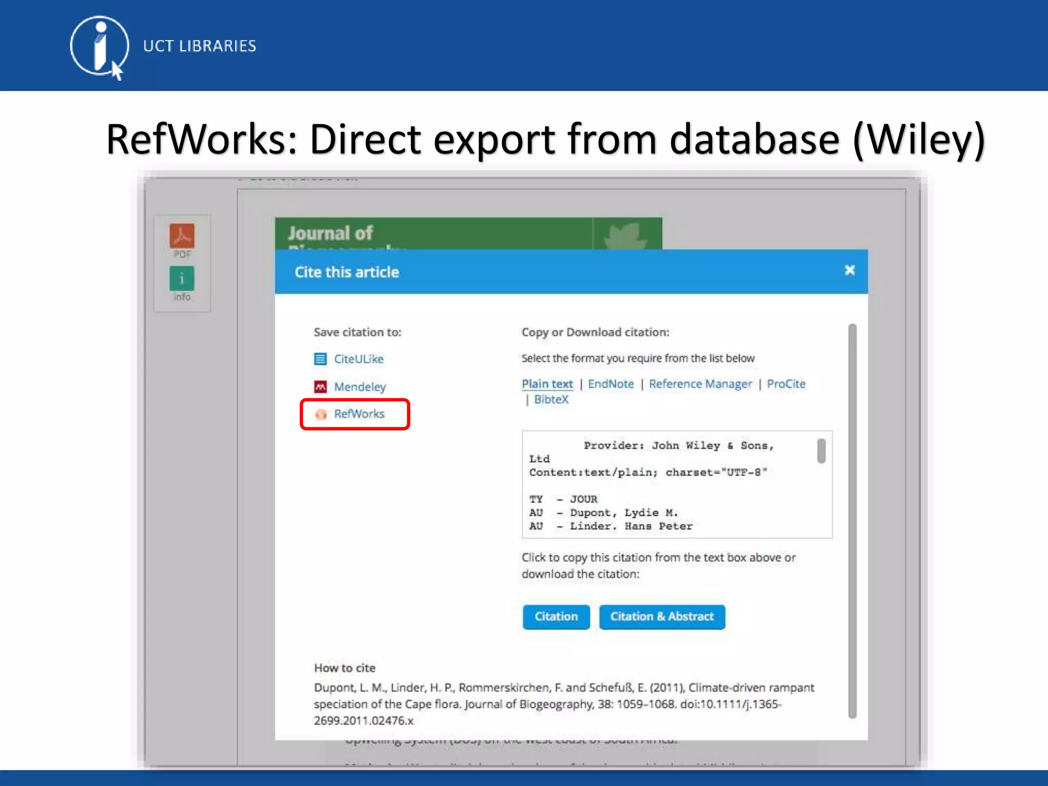 RefWorks: Direct export from database (Wiley)
 
