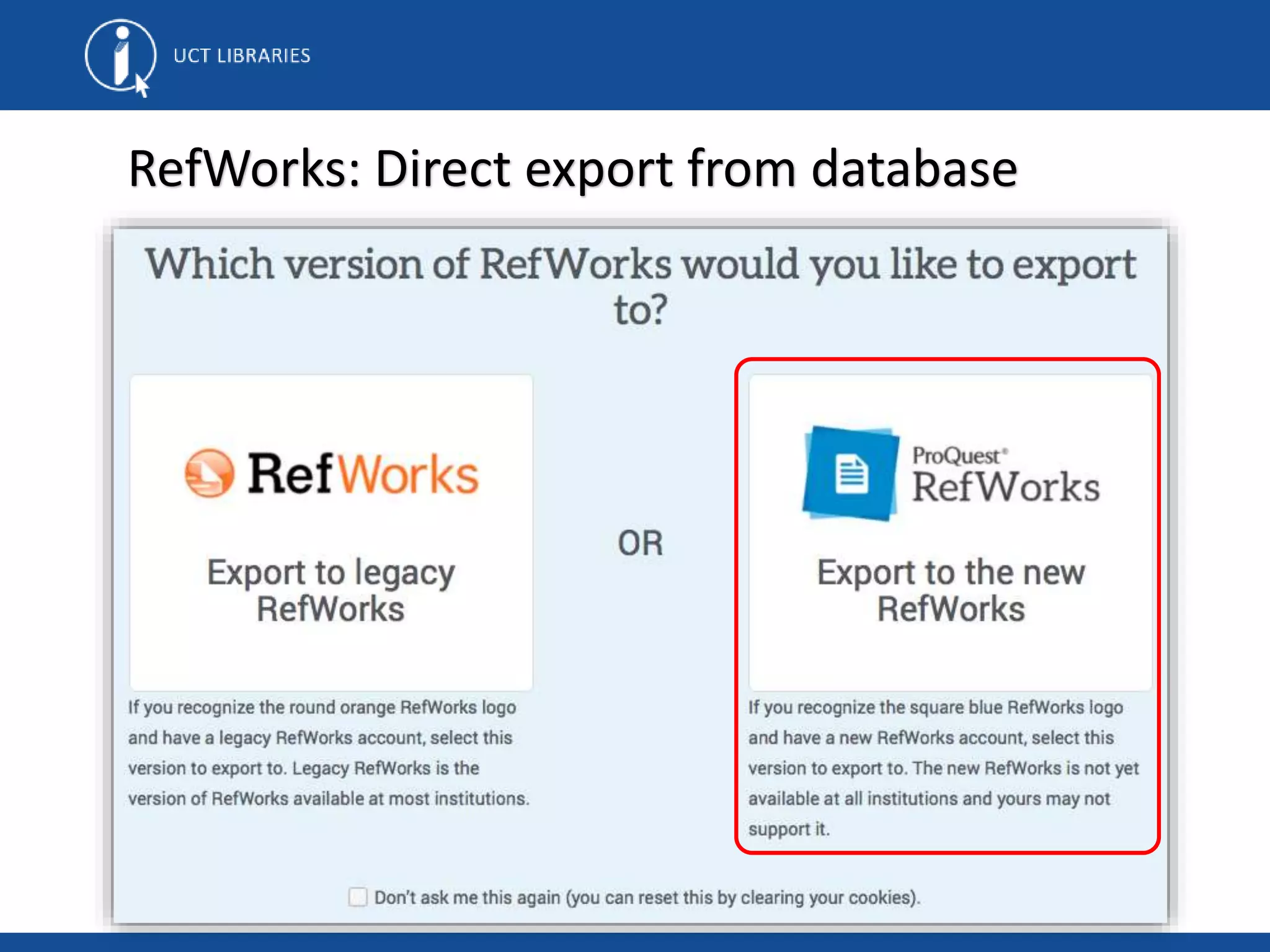 RefWorks: Direct export from database
 